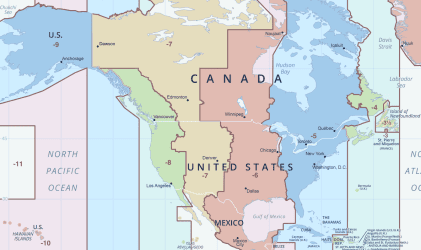 Mapa do fuso horário dos EUA, A hora em Estados Unidos da América